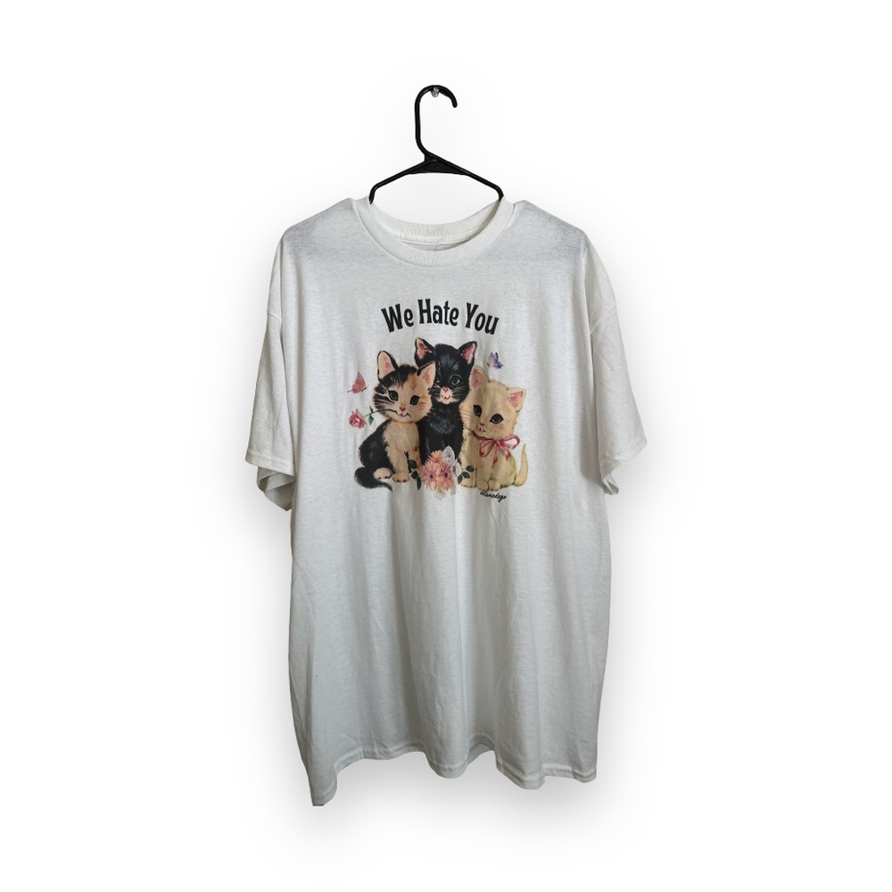 Cat Graphic Tee “We Hate You”